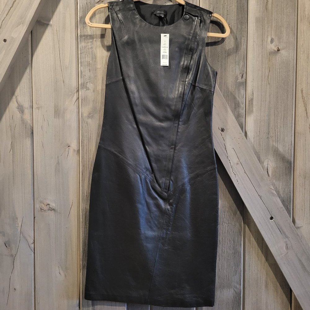 NWT Theory Black leather sheath dress size 4